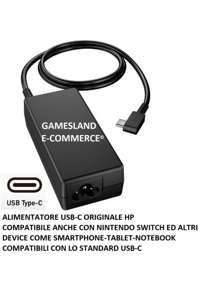 ALIMENTATORE NERO ORIGINALE HP 920068-850 45W USB-C NUOVO 1 ANNO GARANZIA