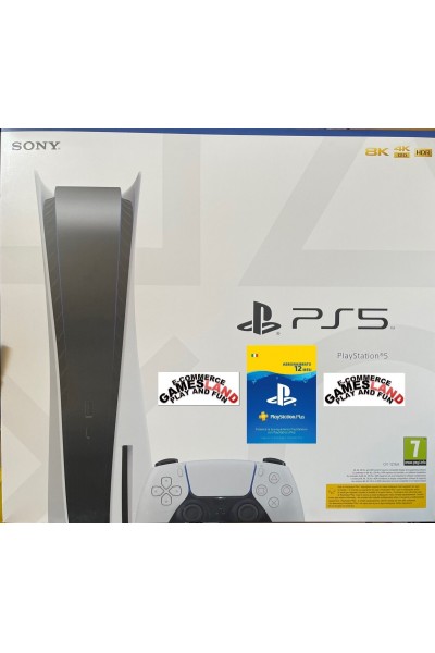 BUNDLE CONSOLE SONY PS5 825GB VER. CON DISCO +PS PLUS 12 MESI 2 ANNI DI GARANZIA