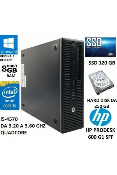 HP PRODESK 600 G1 SFF INTEL CORE i5 4570-8GB RAM-120GB SSD-250GB HD-DVD-WIN 10