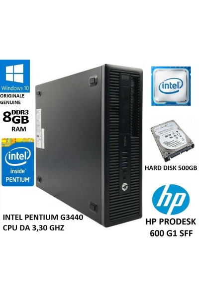 HP PRODESK 600 G1 SFF INTEL PENTIUM G3440 DA 3.3 GHZ-8GB RAM-500GB HD-DVD-WIN 10